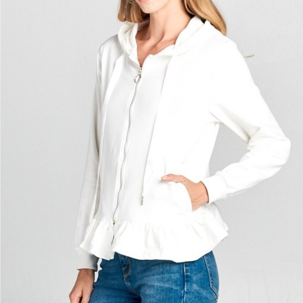 New! White Full Zip Front Hooded Sweater Size Small